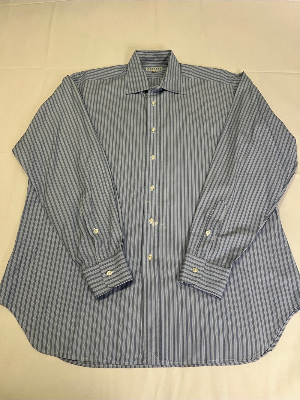 Barneys New York Blue and White Striped Dress Button Down Shirt